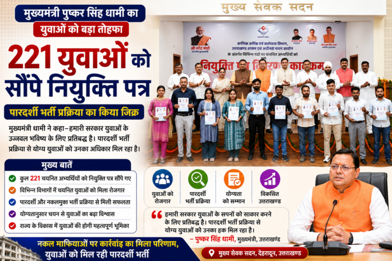 उत्तराखंड में 221 युवाओं को नियुक्ति पत्र, धामी बोले- 33 हजार से अधिक युवाओं को मिला रोजगार | Bhadas4India