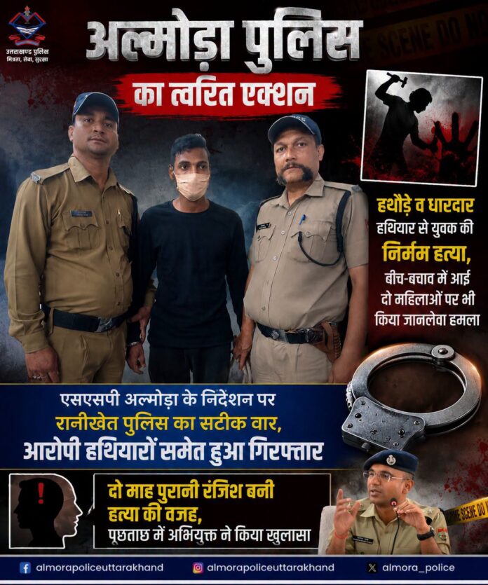रानीखेत हत्याकांड के खुलासे के बाद पुलिस की गिरफ्त में आरोपी जगत सिंह बोरा